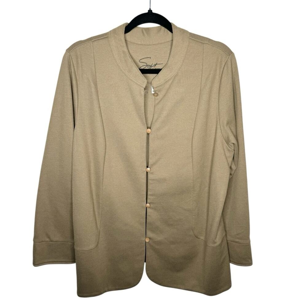SOFT BY AVENUE / tan button front knit jacket / 18/20